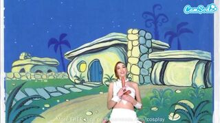 Cuki fiatal wilma flintstone cosplayben masturbál és orálozza a gigászi fazsat