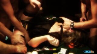 A pajkos csoki szexi kettő dugást kap pókerasztalon négyesben