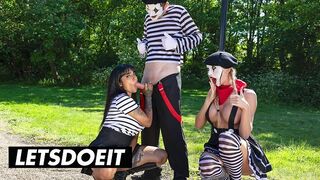 Sexy Street Mimes bemutatja: Bombázó édeshármas nagyméretű mellekkel és nagy farkakkal a LetsDoeIt csatornán